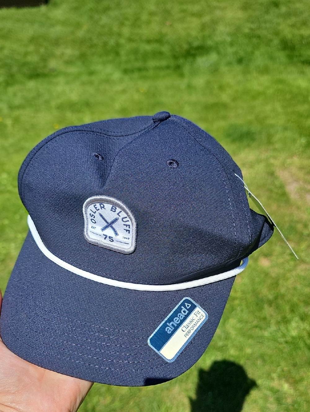NWT Ahead Navy Blue Osler Bluff Snapback Hat with White Trim